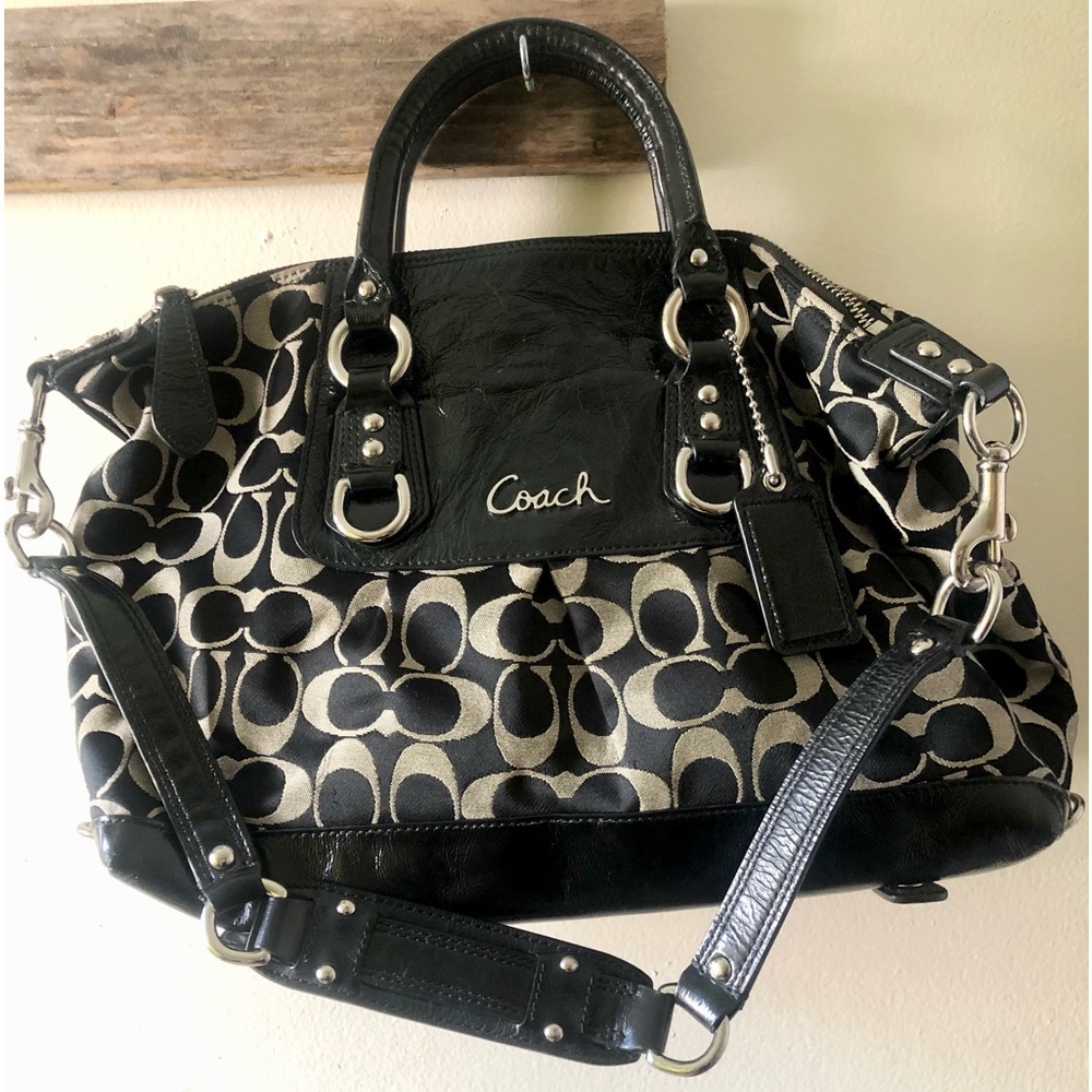 Coach Black and Cream Signature Bag